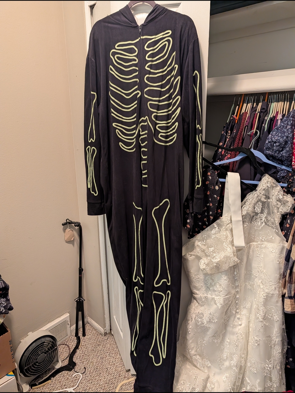 Hyde And Eek Size 3xl Tall Black Skeleton Glow One-Piece Hooded Jumpsuit